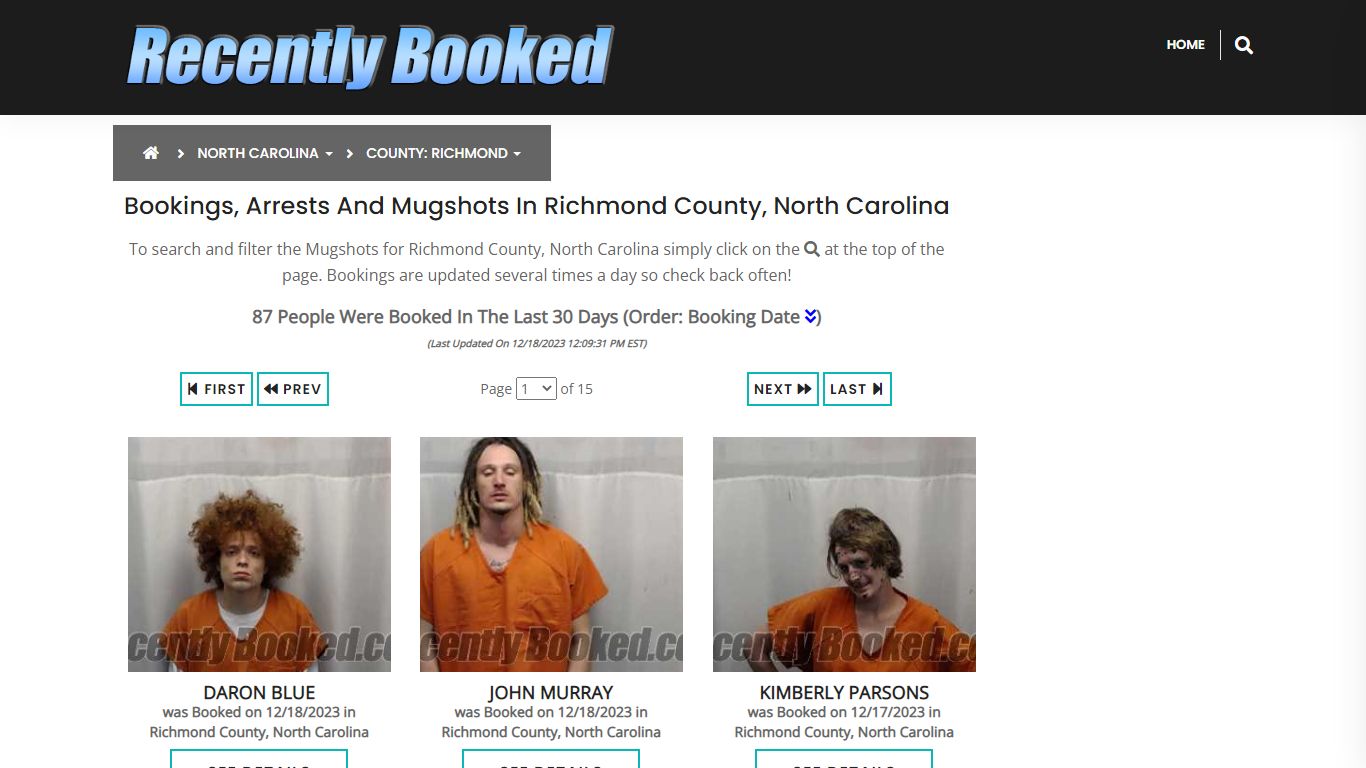Bookings, Arrests and Mugshots in Richmond County, North Carolina